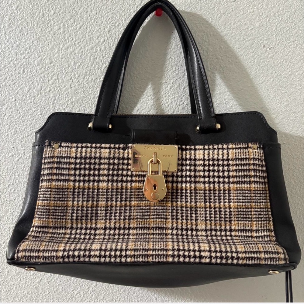 Calvin Klein Black and Plaid Satchel